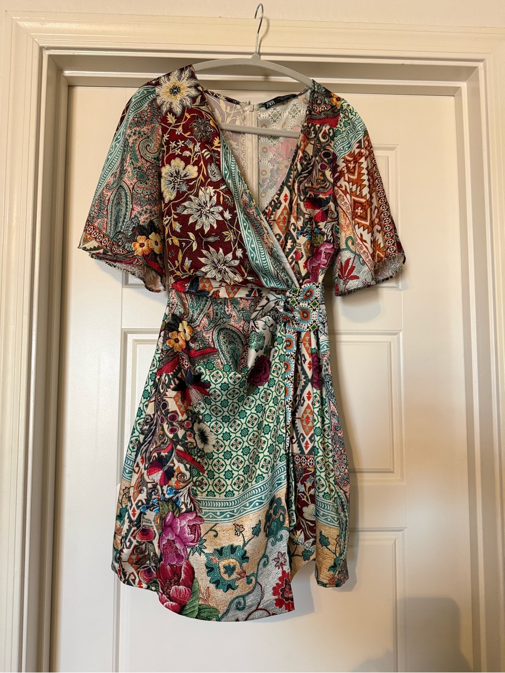 Zara Multicolor Floral Paisley Wrap Mini Dress